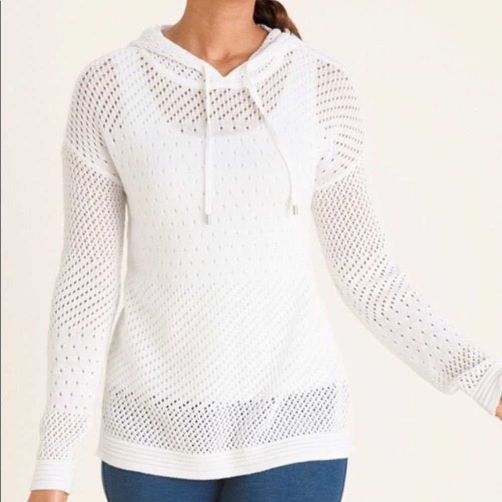 Chico’s White Mixed Stitch Hoodie Sweater